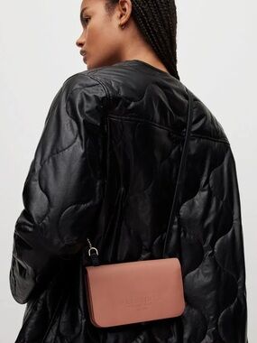 ALLSAINTS Ludivine Leather Crossbody wallet bag in terracotta pink
